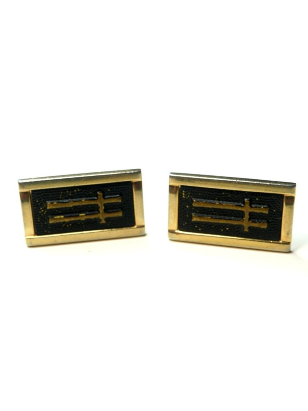 Vintage Swank Black Gold Abstract Bar Cufflinks Mid Century Rectangle Men's